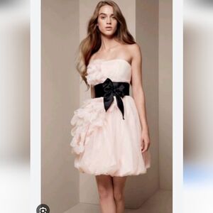 Vera Wang Organza Petal Dress in Blush With a Black Satin Sash Size 6